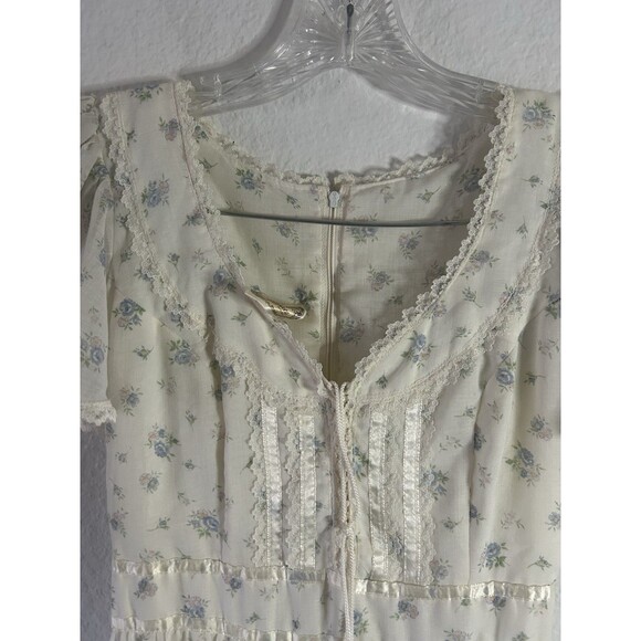 Vintage 70s Gunne Sax Cotton Cottagecore Maxi Floral Dress S Prairie Milkmaid - Picture 14 of 16
